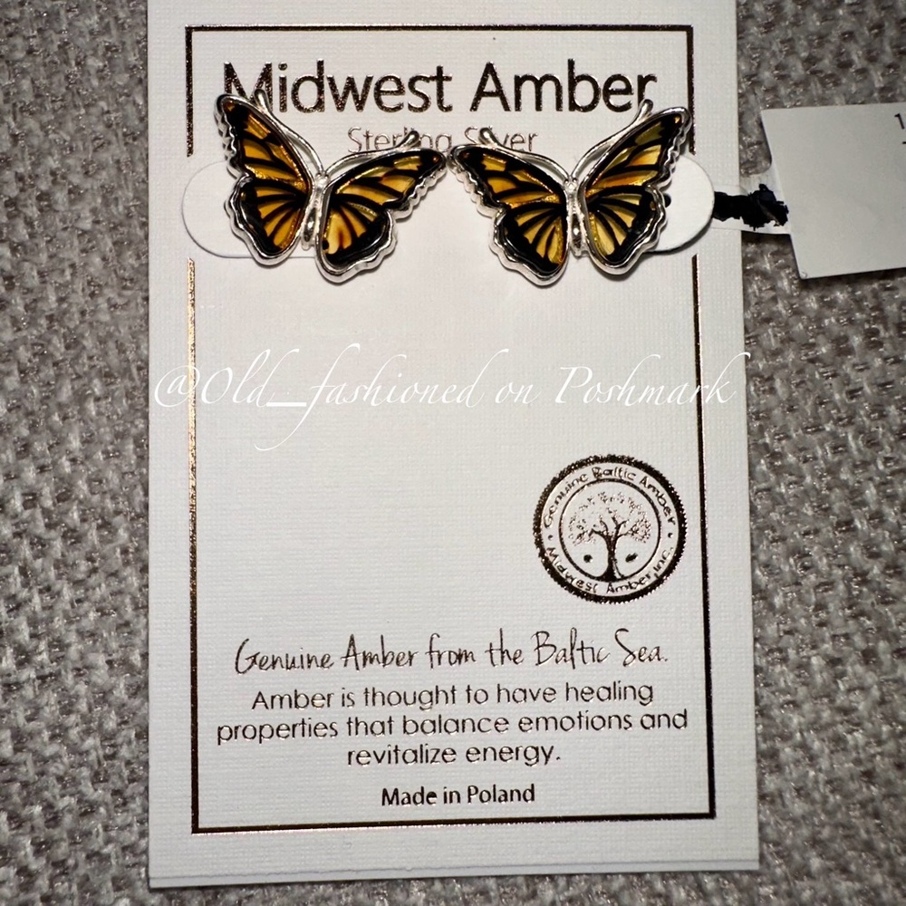 Genuine Amber + Sterling Silver Butterfly Earrings